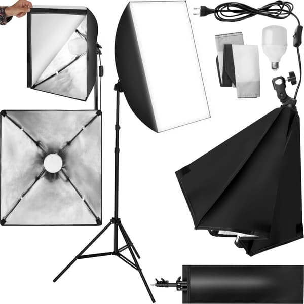 Studielys med softbox, stativ og transporttaske model 1 - sort