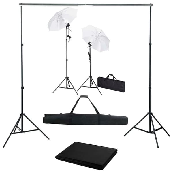 vidaXL Fotostudiosett med bakgrunn, lamper og parasoller