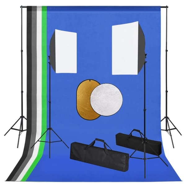 vidaXL Fotostudiosett med lamper, bakgrunn og reflektor
