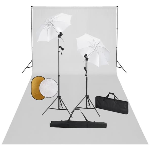 vidaXL Fotostudiosett med lamper, paraplyer, bakgrunn og reflektor