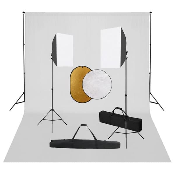 vidaXL Fotostudiosett med softbokslys, bakgrunn og reflektor