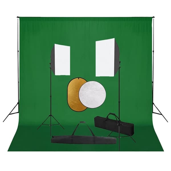 vidaXL fotostudiesæt med softbox-lamper + baggrund og reflektor