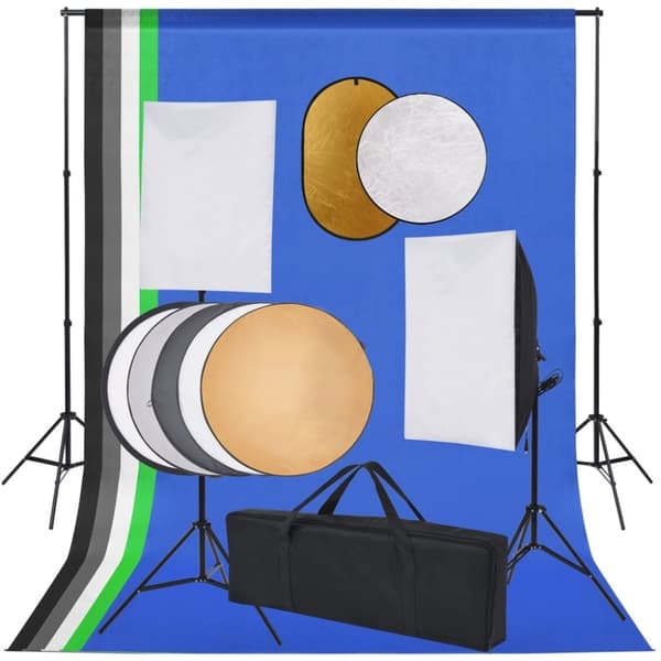 vidaXL fotostudiesæt med softbox-lamper, baggrund og reflektor