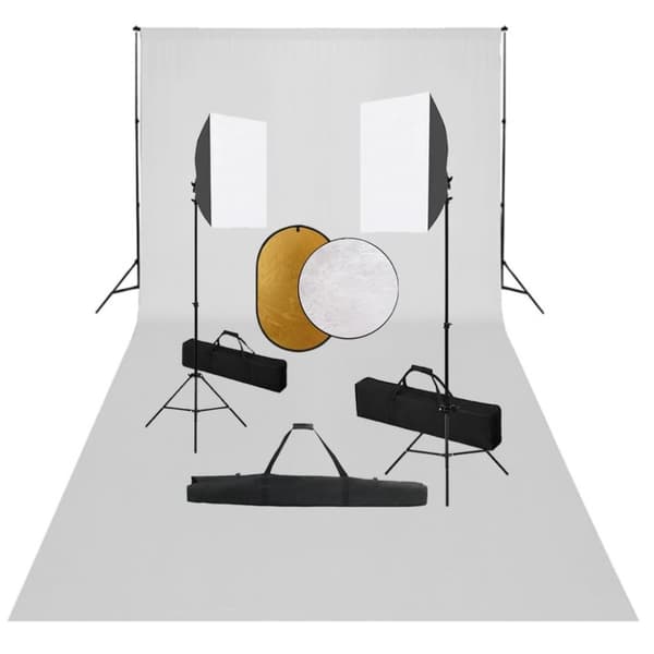 vidaXL Fotostudiosett med softbokslys, bakgrunn og reflektor