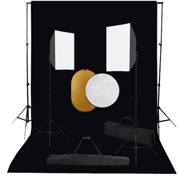vidaXL Valokuvastudiosarja softbox-valot, taustakangas ja heijastin