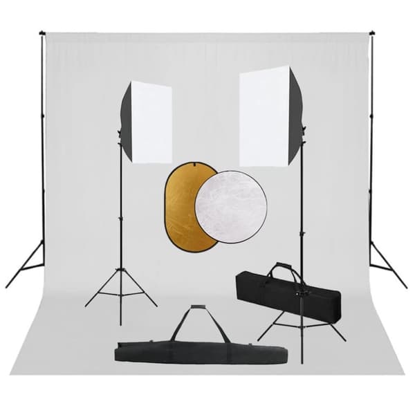 vidaXL Fotostudiosett med softbokslys, bakgrunn og reflektor