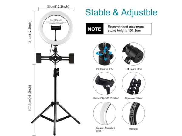 Puluz Puluz Ringlampe/LED-stativ 26cm 3x Smartphone PKT3070B Puluz