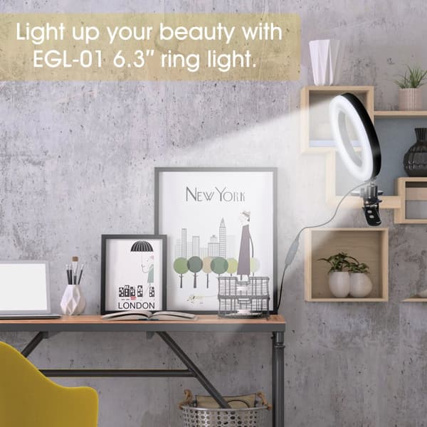 6,3 tommer ringlys 3 lystilstande Trinløs justerbar USB-drevet skrivebordsfyldningslys Lampe med klip