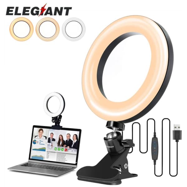 6,3 tommer ringlys 3 lystilstande Trinløs justerbar USB-drevet skrivebordsfyldningslys Lampe med klip