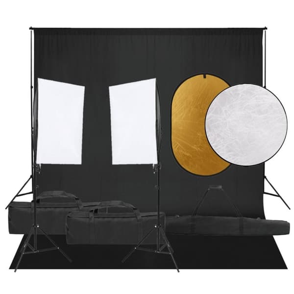 vidaXL Fotostudio med lampor, bakgrund och reflexskärm