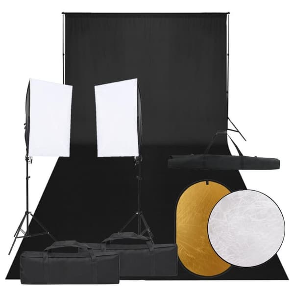 vidaXL Fotostudio med lampor, bakgrund och reflexskärm