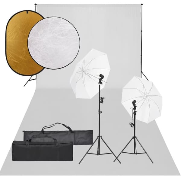 vidaXL Fotostudio med lampor, bakgrund och reflexskärm