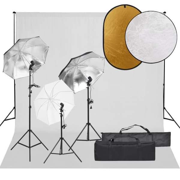 vidaXL Fotostudio med lampor, bakgrund och reflexskärm