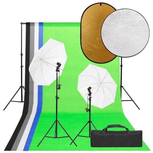 vidaXL Fotostudio med lampor, bakgrund och reflexskärm