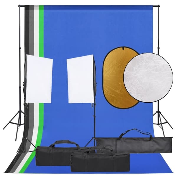 vidaXL fotostudiesæt med lampesæt + baggrund og reflektor