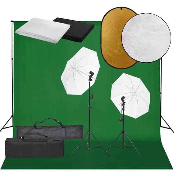 vidaXL fotostudiesæt med lampesæt + baggrund og reflektor