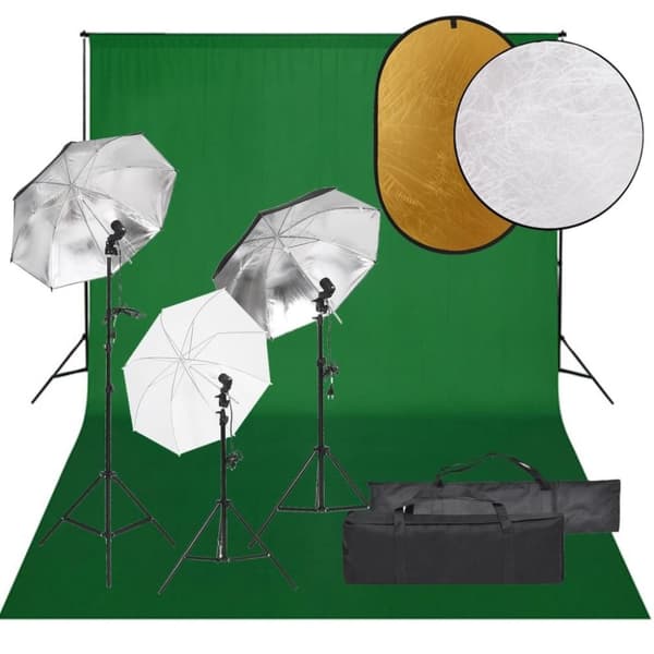 vidaXL fotostudiesæt med lampesæt + baggrund og reflektor