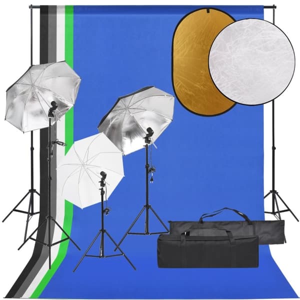 vidaXL fotostudiesæt med lampesæt + baggrund og reflektor