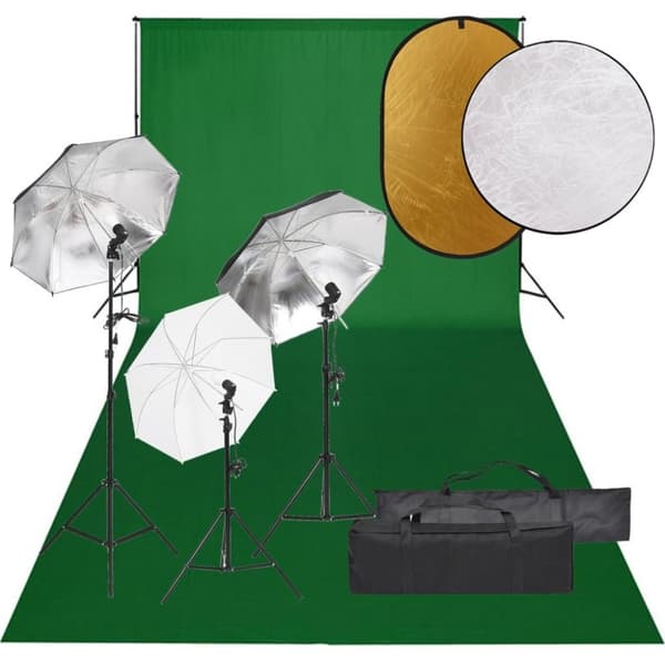 vidaXL fotostudiesæt med lampesæt + baggrund og reflektor
