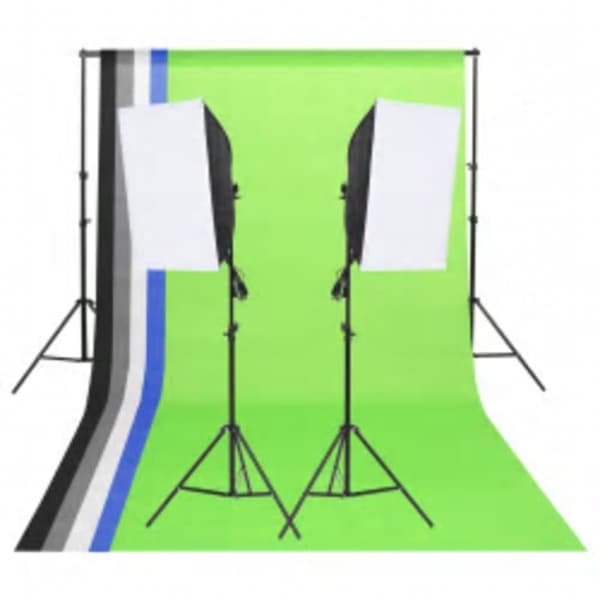 vidaXL fotostudiesæt med lampesæt + baggrund og reflektor