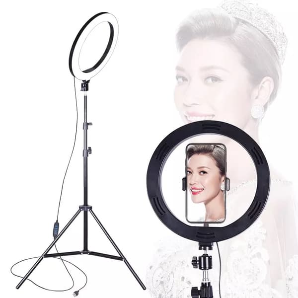 LED ringlampe med stativ for foto og selfies - 210 cm