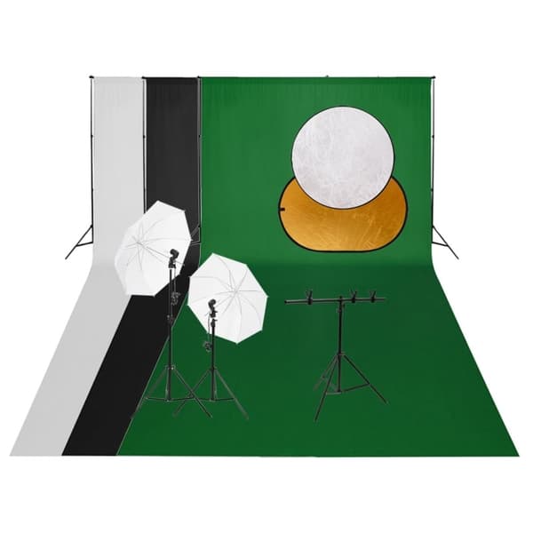 vidaXL Fotostudiosett med lyssett, bakgrunn og reflektor