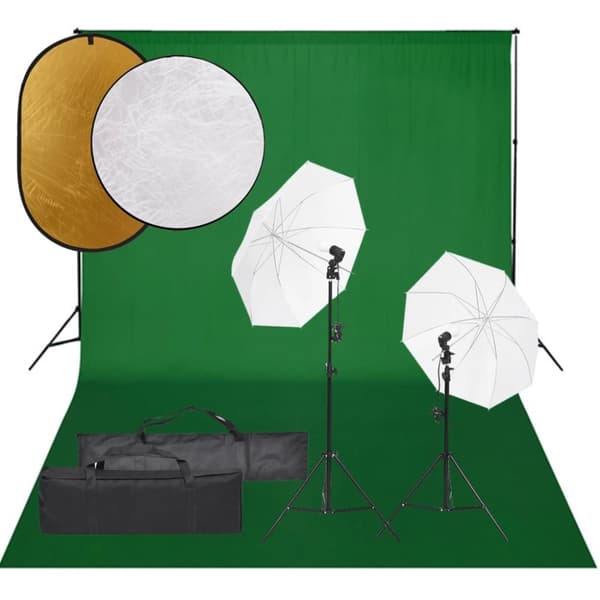 fotostudiesæt med lampesæt + baggrund og reflektor