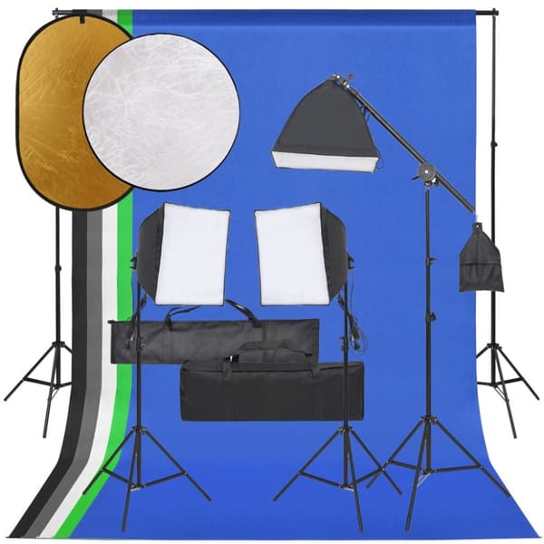 fotostudiesæt med lampesæt + baggrund og reflektor