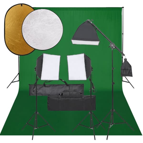 fotostudiesæt med lampesæt + baggrund og reflektor