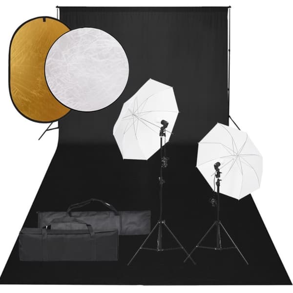 fotostudiesæt med lampesæt + baggrund og reflektor