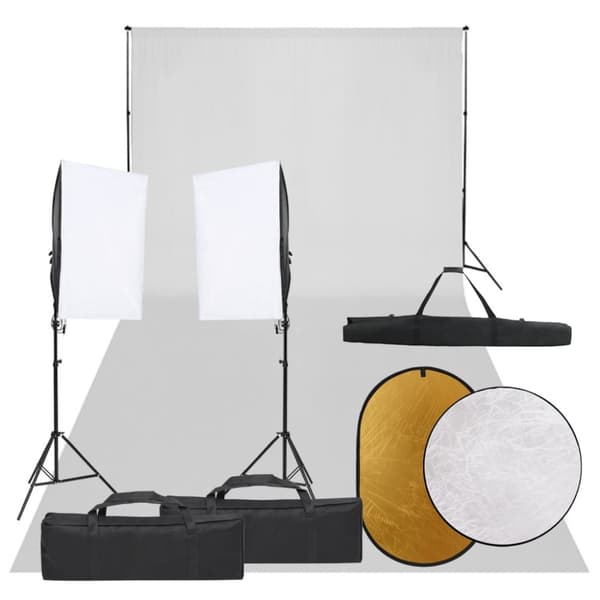 fotostudiesæt med lampesæt + baggrund og reflektor