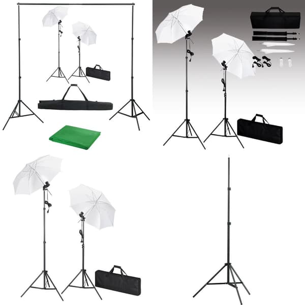 Fotostudiesæt med baggrund, lamper og paraplyer - Studieudstyr - Studiebelysning - Home & Living