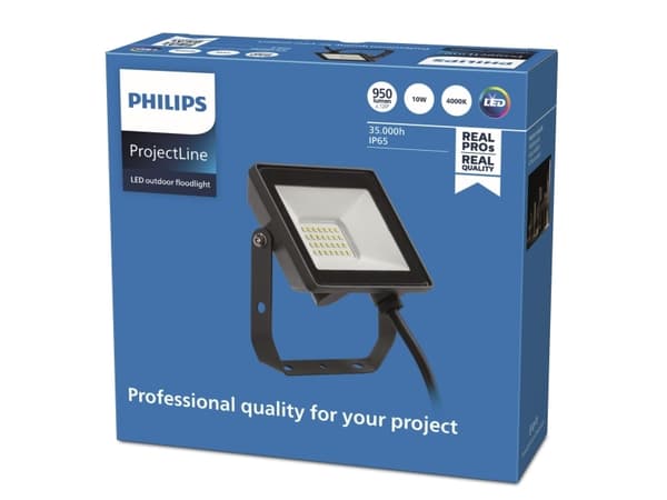 Philips Strålkastare, Svart, IP65, 10 W, LED, 4000 K, 950 LM