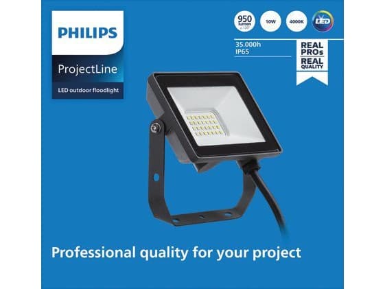 Philips Strålkastare, Svart, IP65, 10 W, LED, 4000 K, 950 LM