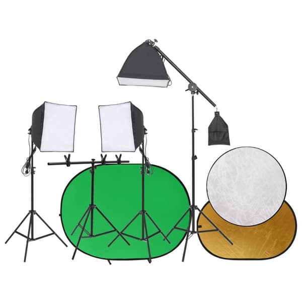 fotostudiesæt med fotolampesæt + fotobaggrund og reflektor