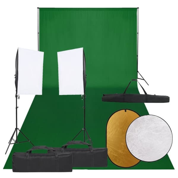 Fotostudio med lampor, bakgrund och reflexskärm