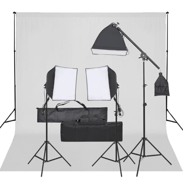 Fotostudio med lampor och bakgrund