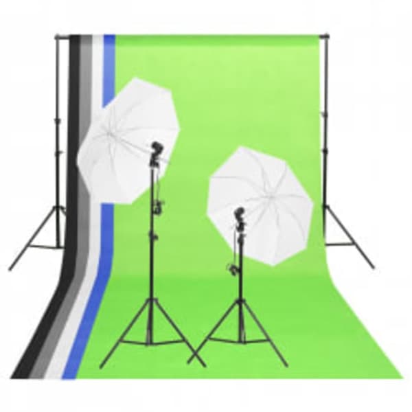 Fotostudio med lampor, bakgrund och reflexskärm