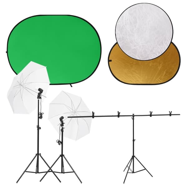 Fotostudio med lampor, bakgrund och reflexskärm