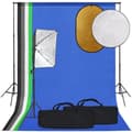 Miniatyrbild 1 av 2: Studioutrustning med softbox-lampa, bakgrund och reflexskärm