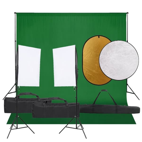 Fotostudio med lampor, bakgrund och reflexskärm