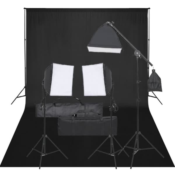 Fotostudio med lampor och bakgrund