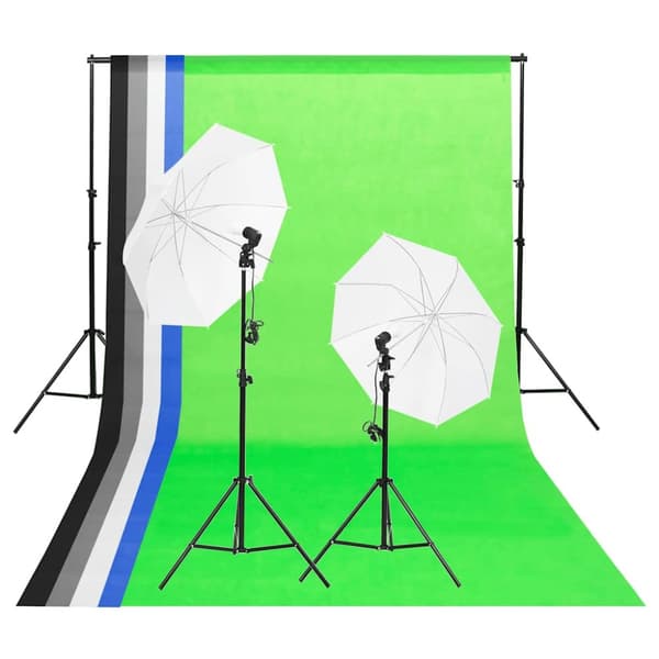 Studiobelysning inklusive bakgrunder & paraplyer