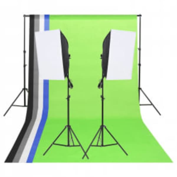 Fotostudio med lampor, bakgrund och reflexskärm