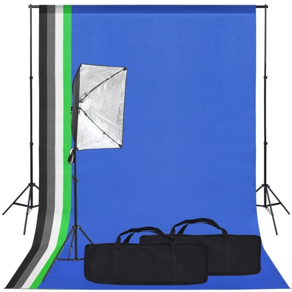 Fotostudio med softbox-lampa och bakgrund