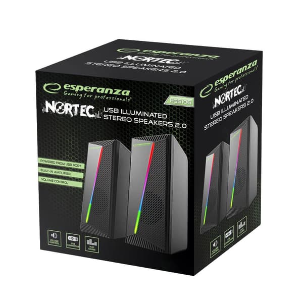 Esperanza - 2.0 USB-høyttaler med RGB LED i regnbuefarger