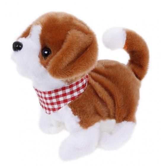 gånghund plysch 17 cm junior vit/brun