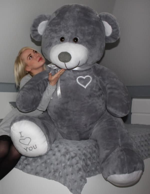 Stor grå krammebamse 190cm XXL - Jeg elsker dig