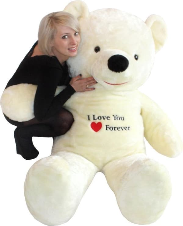 Krammebamse XXL hvid - broderet I Love You - 170 cm