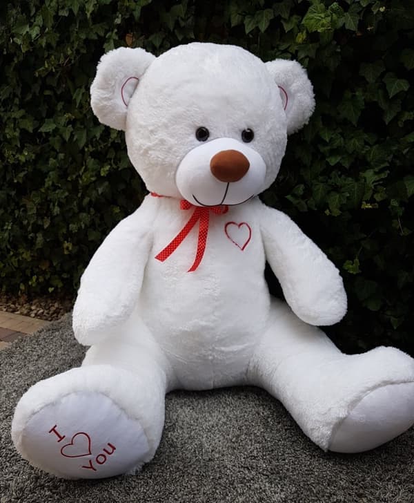 Kæmpe stor bamse blødt legetøj - 105 x 85 cm - hvid og rød